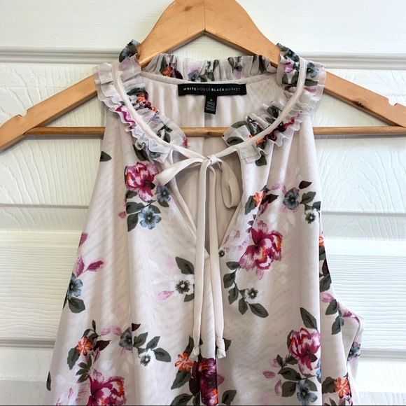 White House Black Market Tops - White House Black Market Floral Ruffle Tank Top